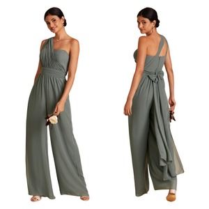 NWT Birdy Grey Gigi Formal Bridesmaid Jumpsuit in Chiffon Sea Glass Womens Small